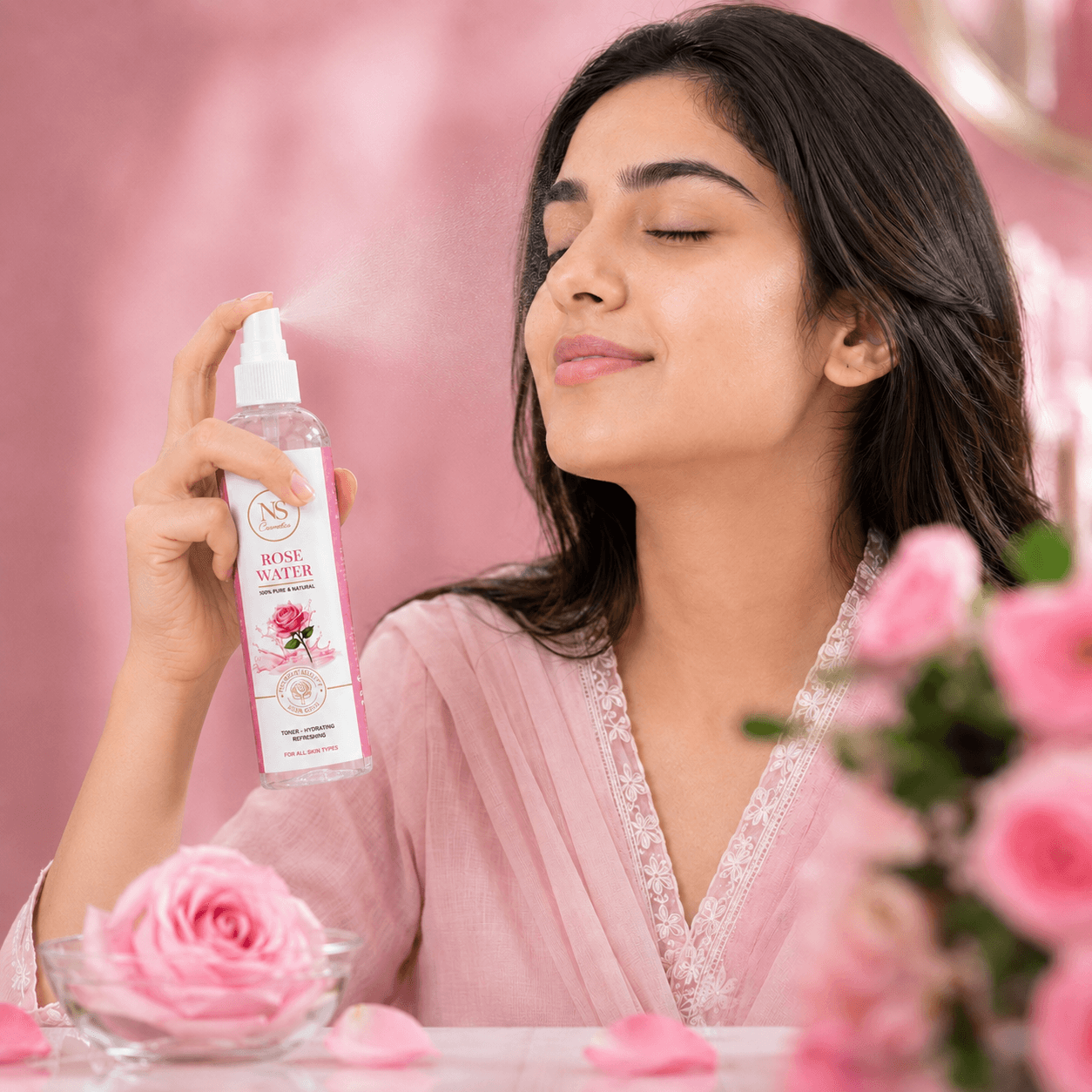 Rose Water Toner in use